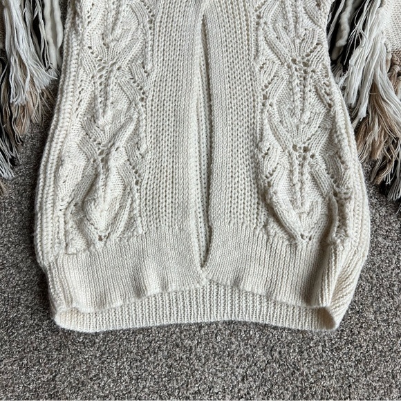 Jonathan Simkhai Cream/Brown, Wool/Alpaca Blend Knit Fringed Cardigan, Size XS - Picture 6 of 13